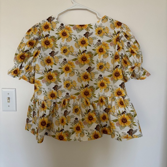 Ganni Inspired Puff Sleeve Tie Front Floral Blouse XS - Picture 3 of 9